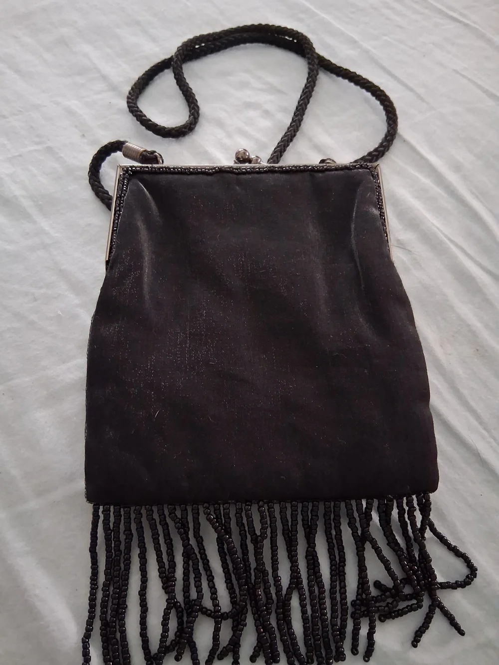 Lancome Black Sequined Floral Fringe Evening Bag